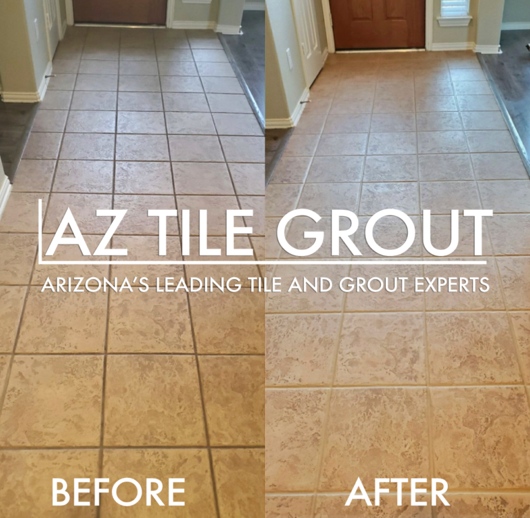 before and after tile cleaning with logo